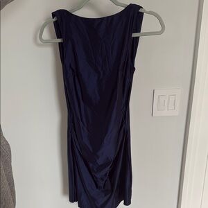 NAVY BLUE DRESS WITH PEARL OPEN BACK